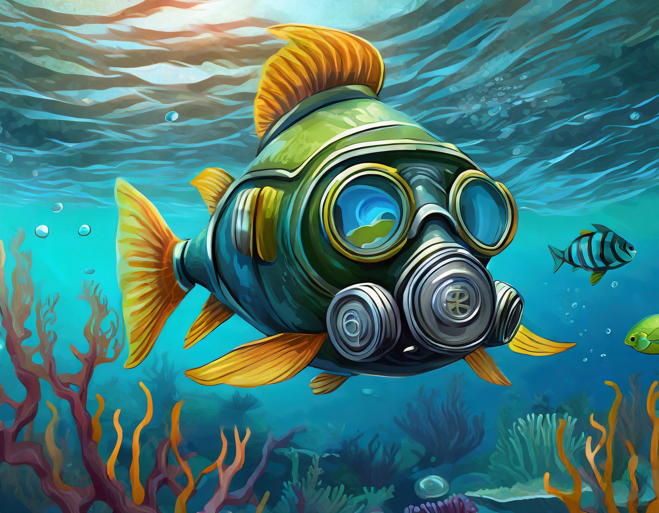fish in gas mask