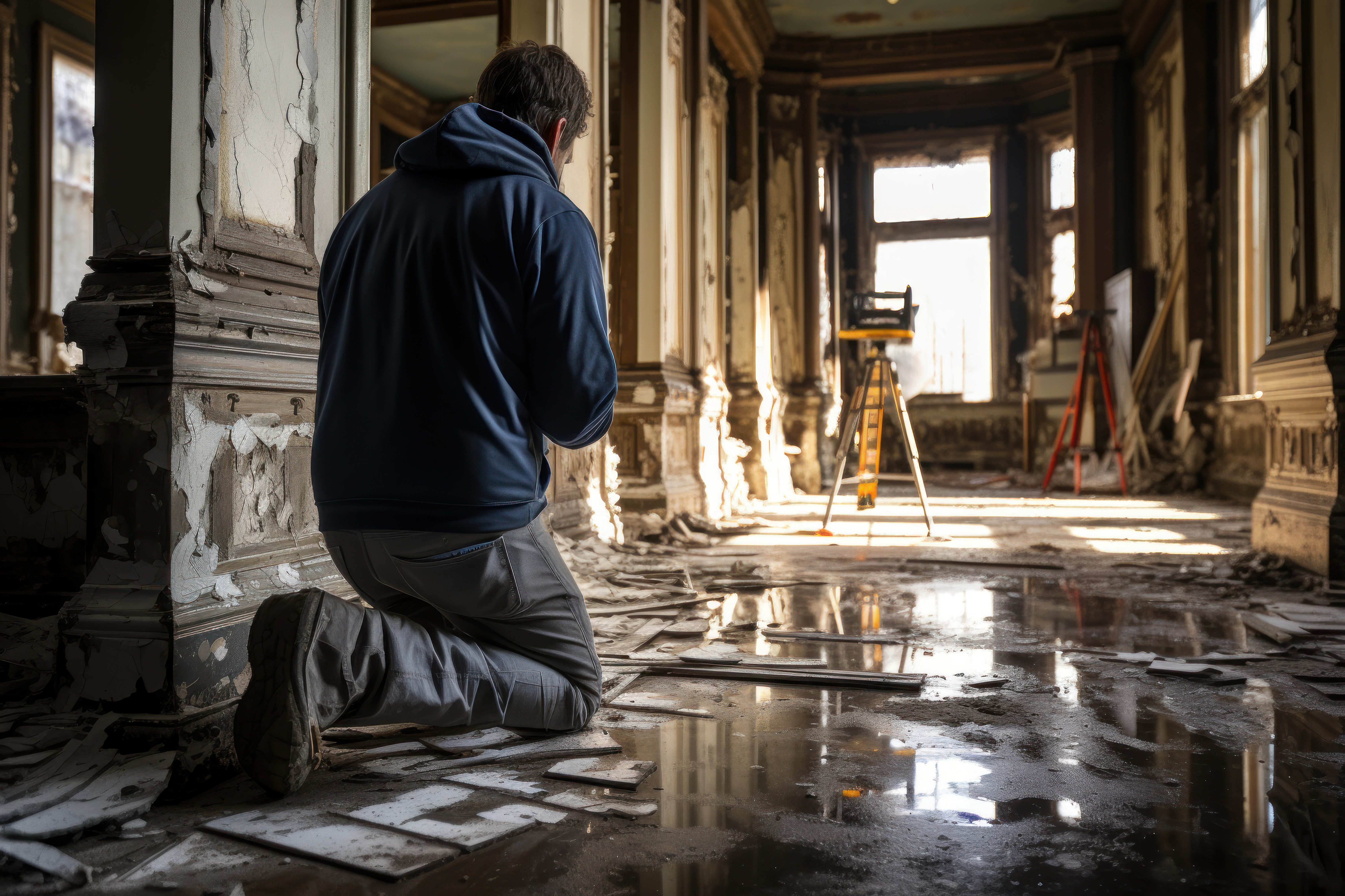 Man restoring a historical house